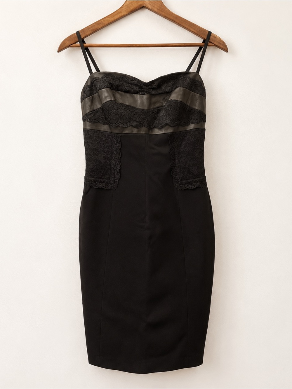 Leather & Lace Spaghetti Strap Slip Dress DANIER